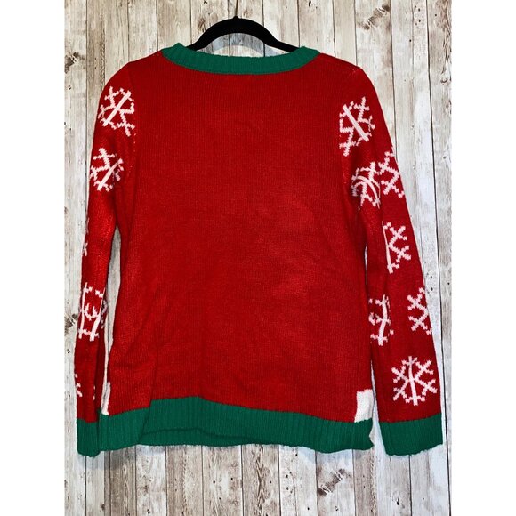 Joyland Ugly Christmas Sweater Rudolph Decorating Tree w/ Elf Snowflakes 3-D - Picture 6 of 8